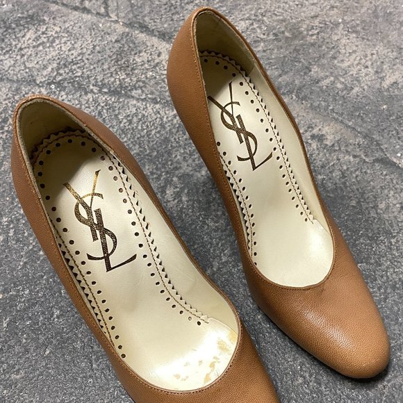 YSL Saint Laurent tan camel nude pumps heels, size 36.5 - Picture 5 of 7